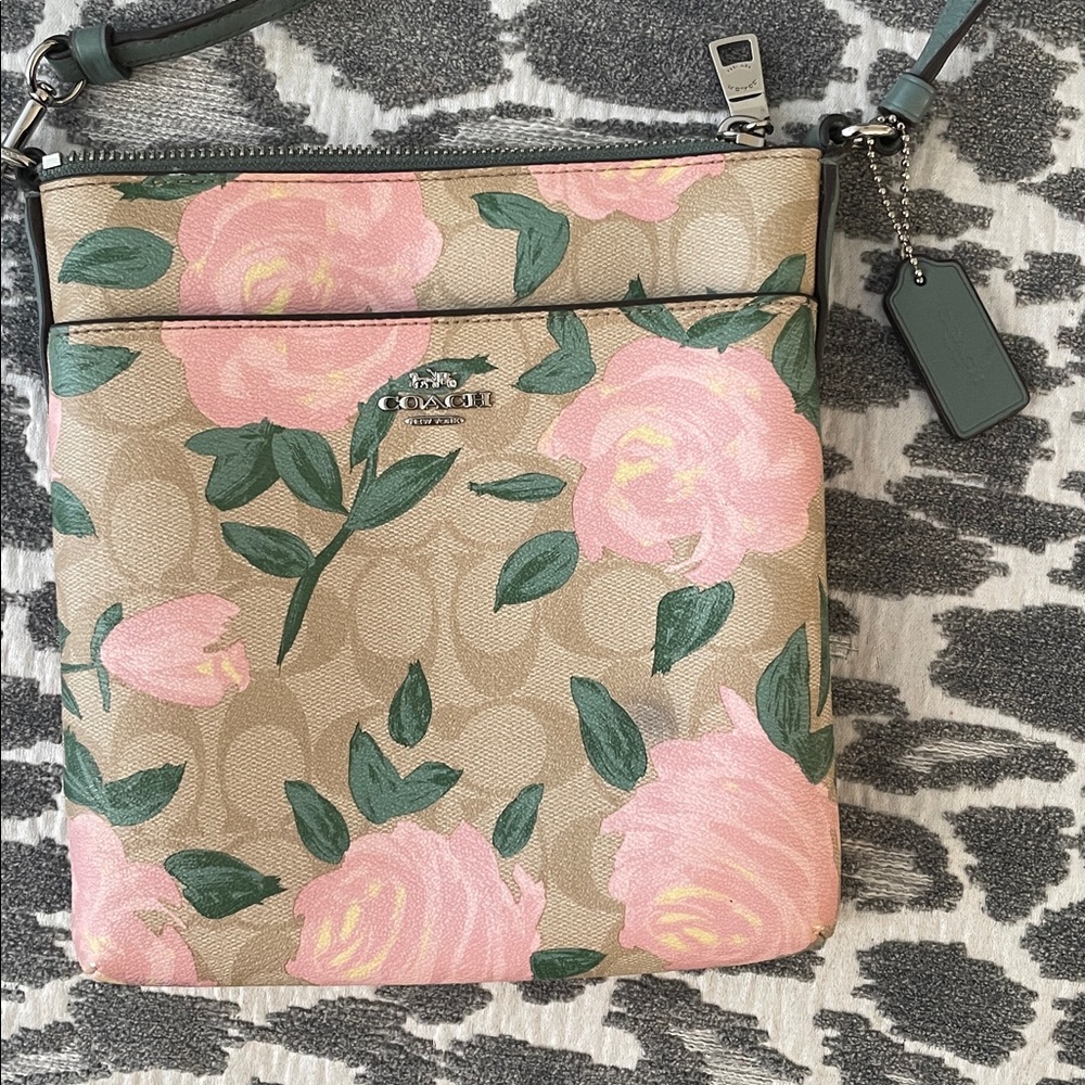Coach Pink Floral and Green Leaf Crossbody Bag